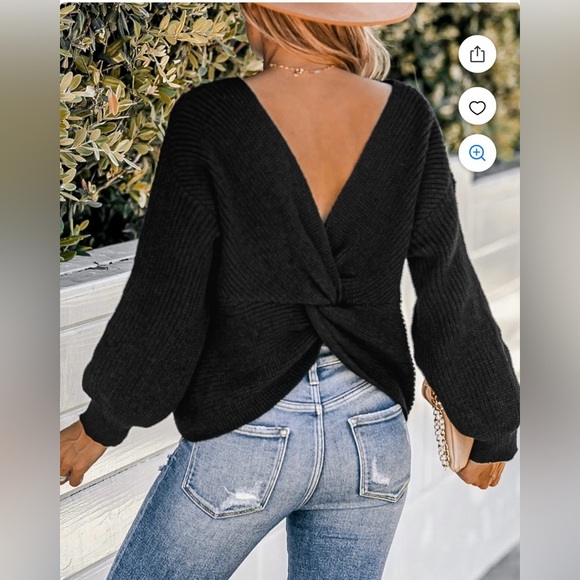 Cupshe Women's Black Chunky Knit Twist V-Back Sweater Top NWT XS V Neck - Picture 3 of 6